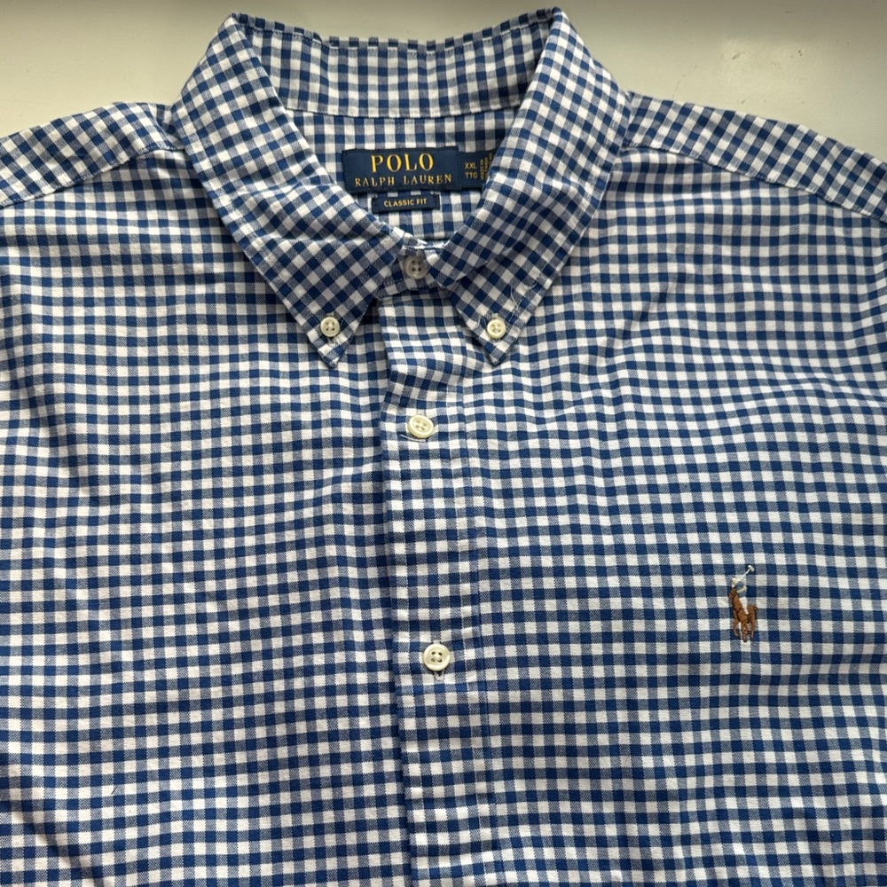 NWT Polo Ralph Lauren classic fit button-down shirt, blue & white check pattern